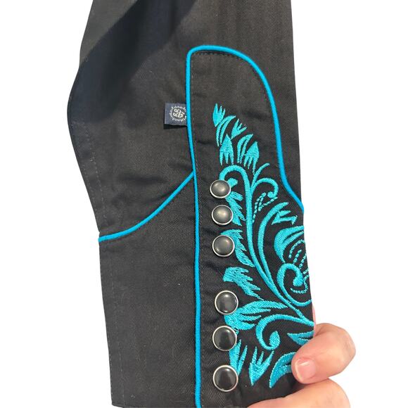 Rockmount Ranch Wear Men’s Vintage Tooling Western Shirt Black/Turquoise Size S - Picture 6 of 11